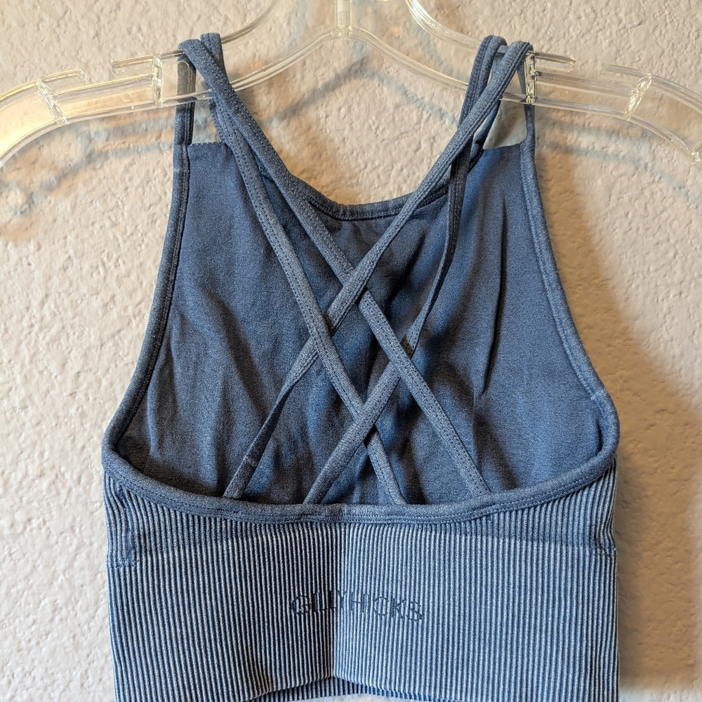 Hollister Gilly Hicks Ribbed Blue Crop Backless Tank Top Sz.XXS